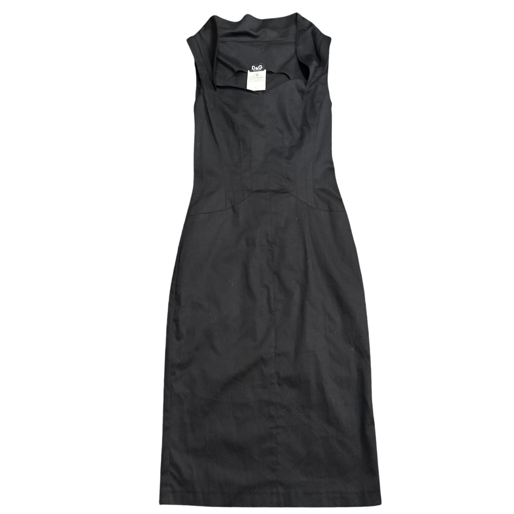 D&G Dolce & Gabbana Black Cotton Sheath Dress Portrait Neckline IT 38 US 2 4